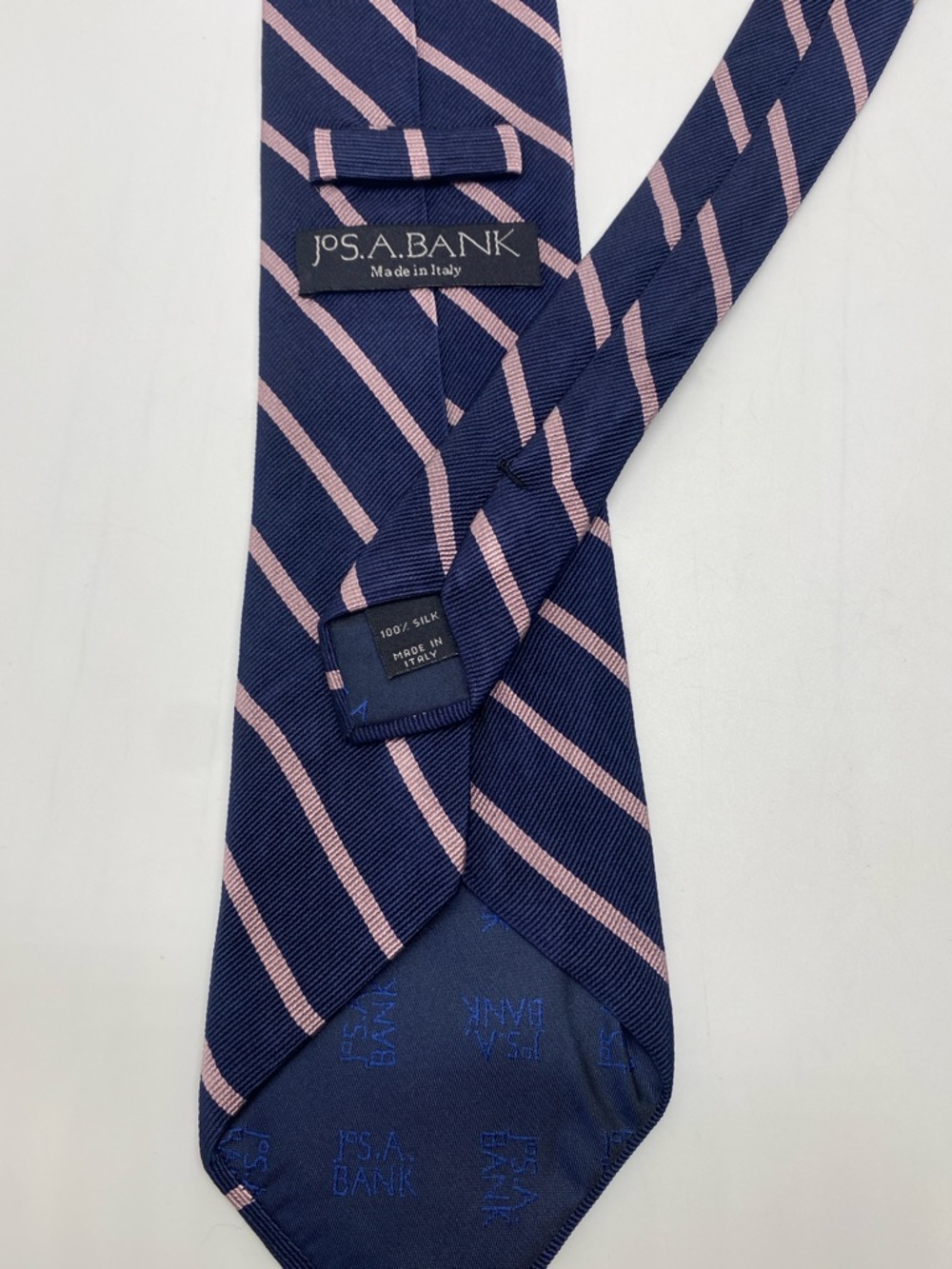 Jos. A. Bank Navy with Pink Diagonal Stripe Silk Tie # 0027